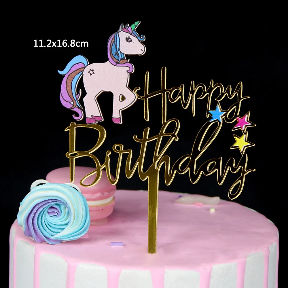 

Cute Unicorn Happy Birthday Cake Toppers Birthday Party Acrylic Cake Topper Dessert Cupcake Toppers Decorations Supplies