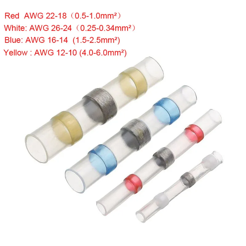 

10pcs Heat Shrink Connector Fast Butt Terminals Tube Insulated Waterproof Electrical Solder Seal Wire Soldering Sleeve 26-10AWG