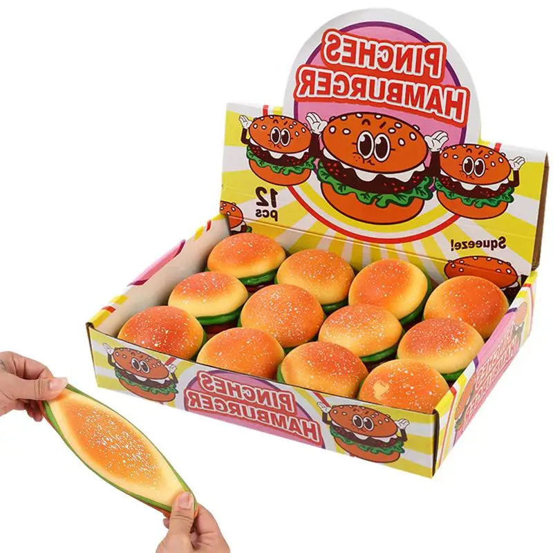 

Slow Rising Toy 12 Pcs Hamburger Stress Balls Squeeze Bread Stress Relief Simulation Cute Food Hand Toy Stretchy Slow Rising Toy