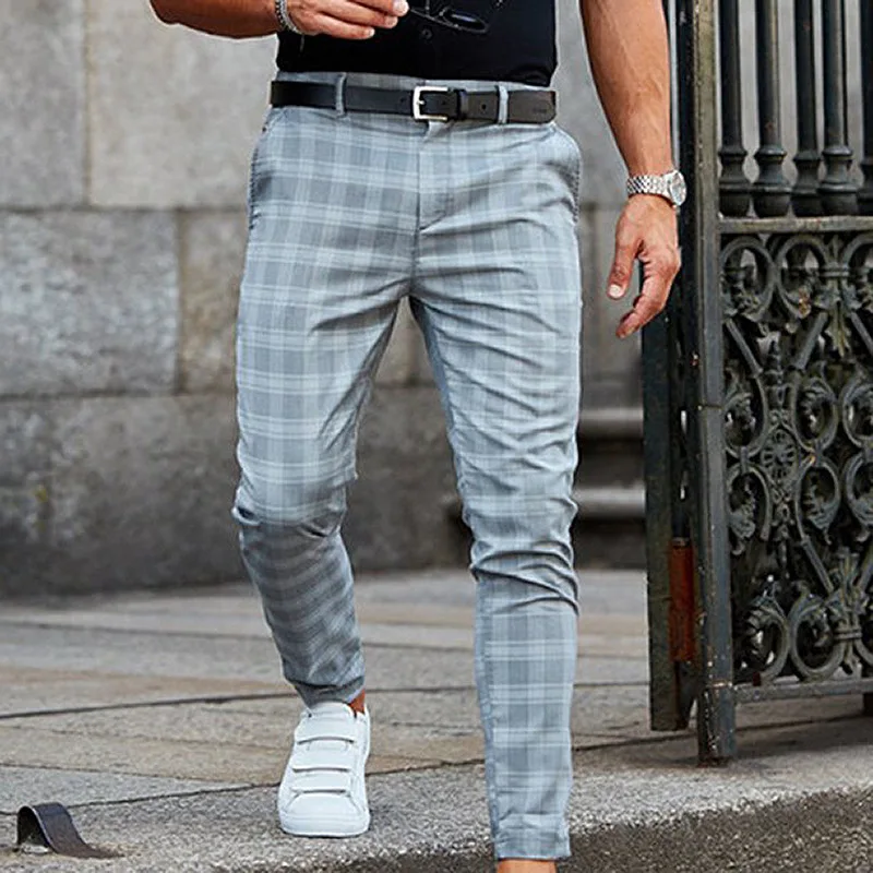 

Style Thin Long Y2K New Mens Vintage Cargo Pants Men Streetwear Jogging Pencil Plaid Casual Trousers Pantalones Hombre