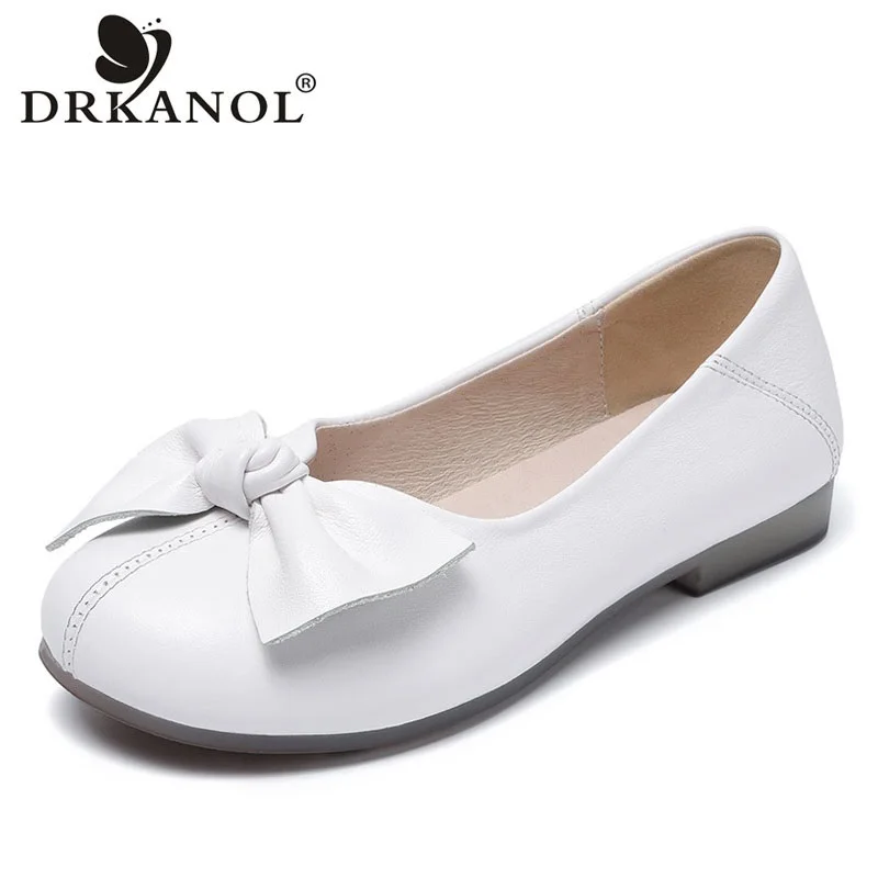 

DRKANOL 2022 Spring Autumn Women Shoes Shallow Bow Slip-on Loafers Genuine Leather Soft Soled Casual Pregnant Woman Flat Shoes