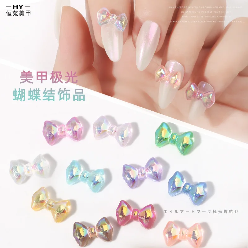 

3D Bow Ties Nail Art Decorations Aurora Rhinestone for Nails Glitter Jelly AB Ornaments DIY Manicure Accessories