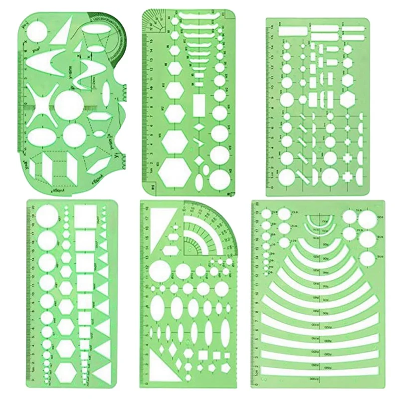 

6 Pcs Drawing Roller Drawings Templates Rulers School Practical Measuring Multifunction Math Stencils Set