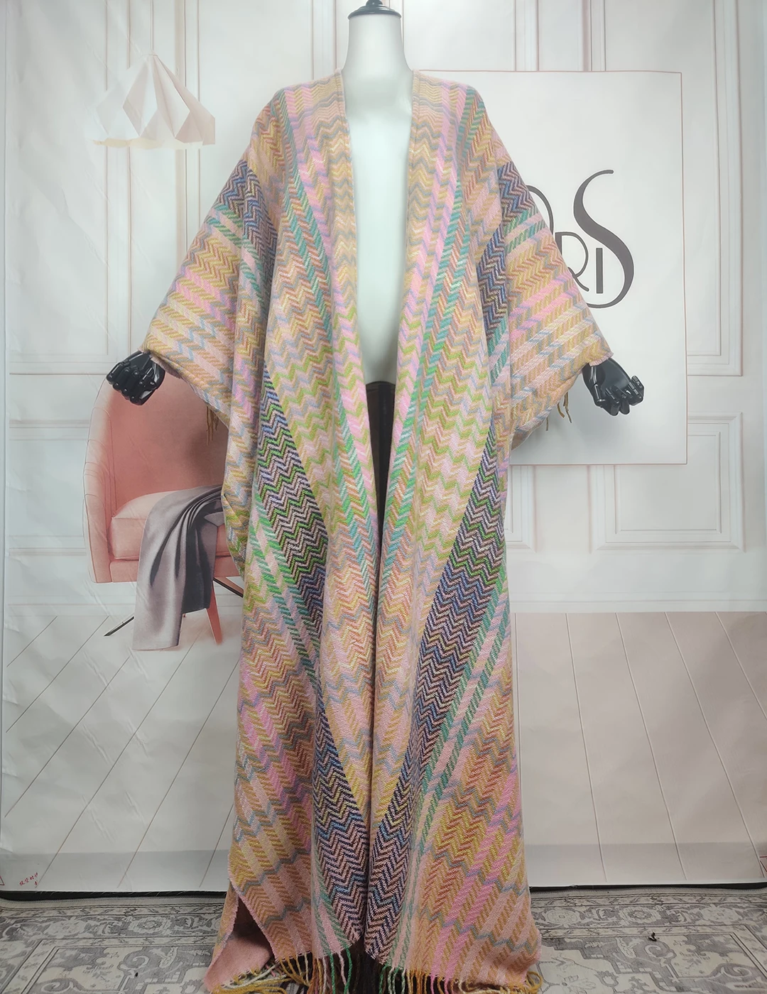 Новинка 2023 модные зимние пушистые длинные кардиганы с радужной волной Женский