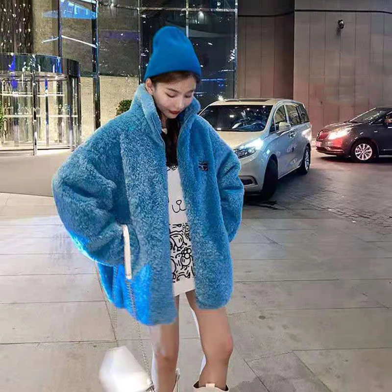 Comfortable Autumn/winter Faux Fur Coat Women Fashion Warmth Soft Plus Velvet Thick Zipper Lamb Fur Coat Fluffy Loose Coat Women