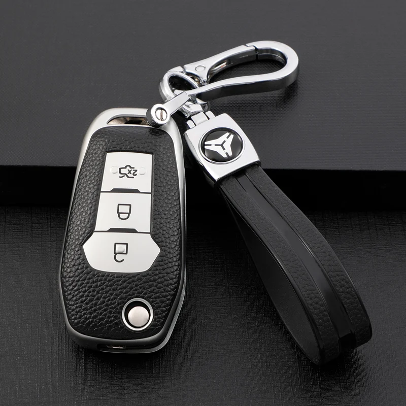 

For Ford Fusion Fiesta Escort Mondeo Everest Ranger 2019 S Max Kuga 2 TPU Leather Car Flip 3Button Key Case Cover Keychain