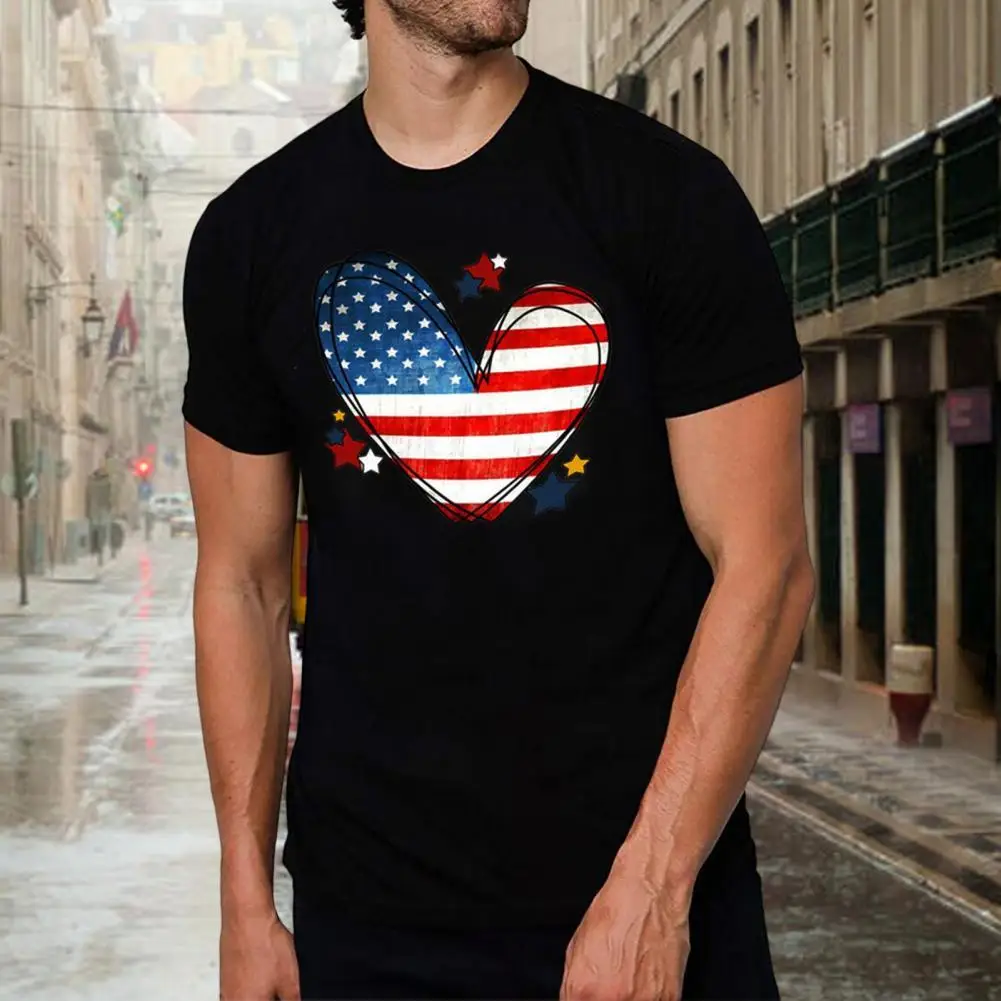 

Independence Day Heart Unisex T-shirt Anti-wrinkle Exquisite Edging Polyester Tee Top for Daily 2022 New