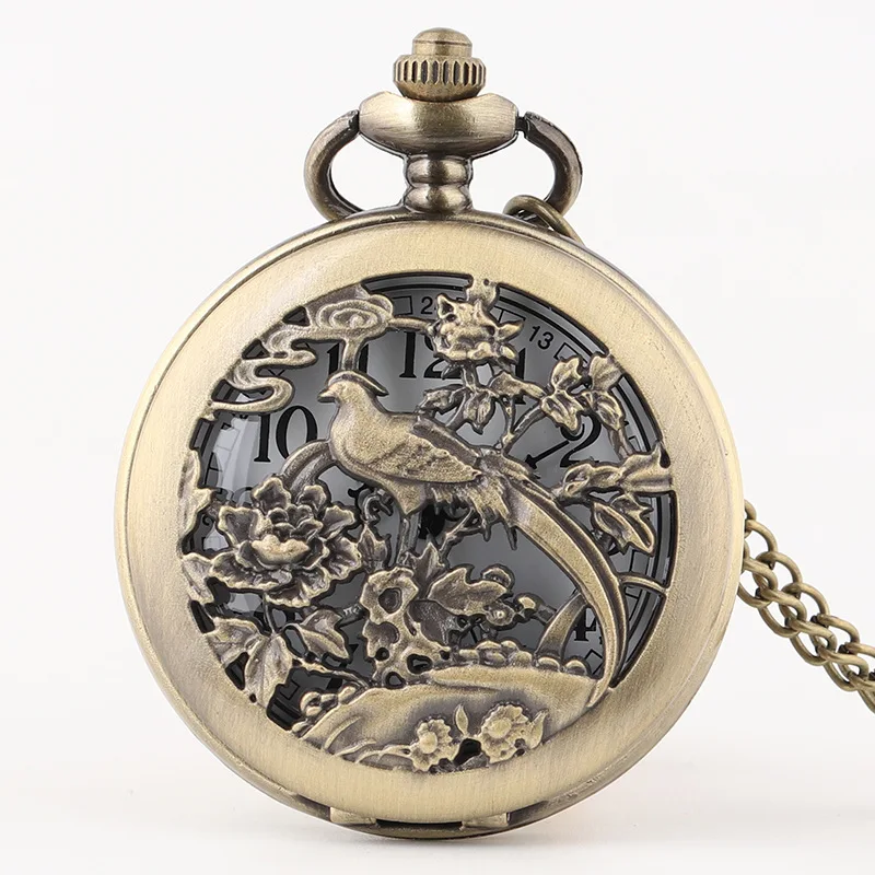 Винтажные карманные часы в китайском стиле с дизайном Bird Fengxiang и кварцевым