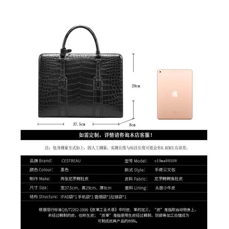 KEXIMA cestbeau  African imports  Nile crocodile crocodile skin man bag belly handbag decoration leather briefcase male bag