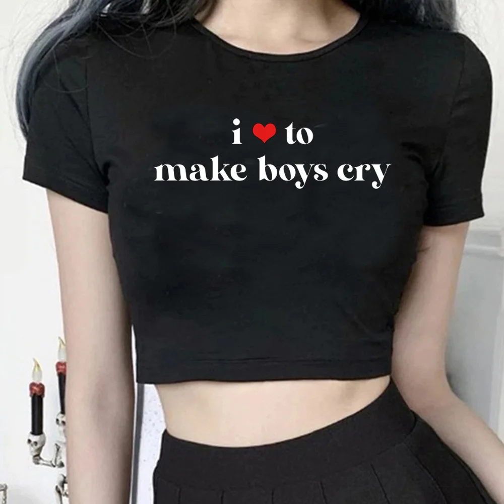 

Укороченный топ в стиле хиппи с надписью «i love to make boys cry vintage», Готическая футболка в стиле Харадзюку для девочек в стиле 1920-х годов