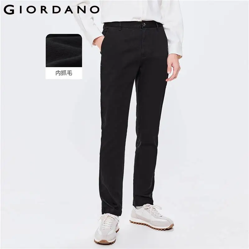 

GIORDANO Men Pants Chunky Fleece-Lined Stretchy Casaul Pants Mid Rise Multi-Pocket Solid Color Relaxed Simple Pants 01112736
