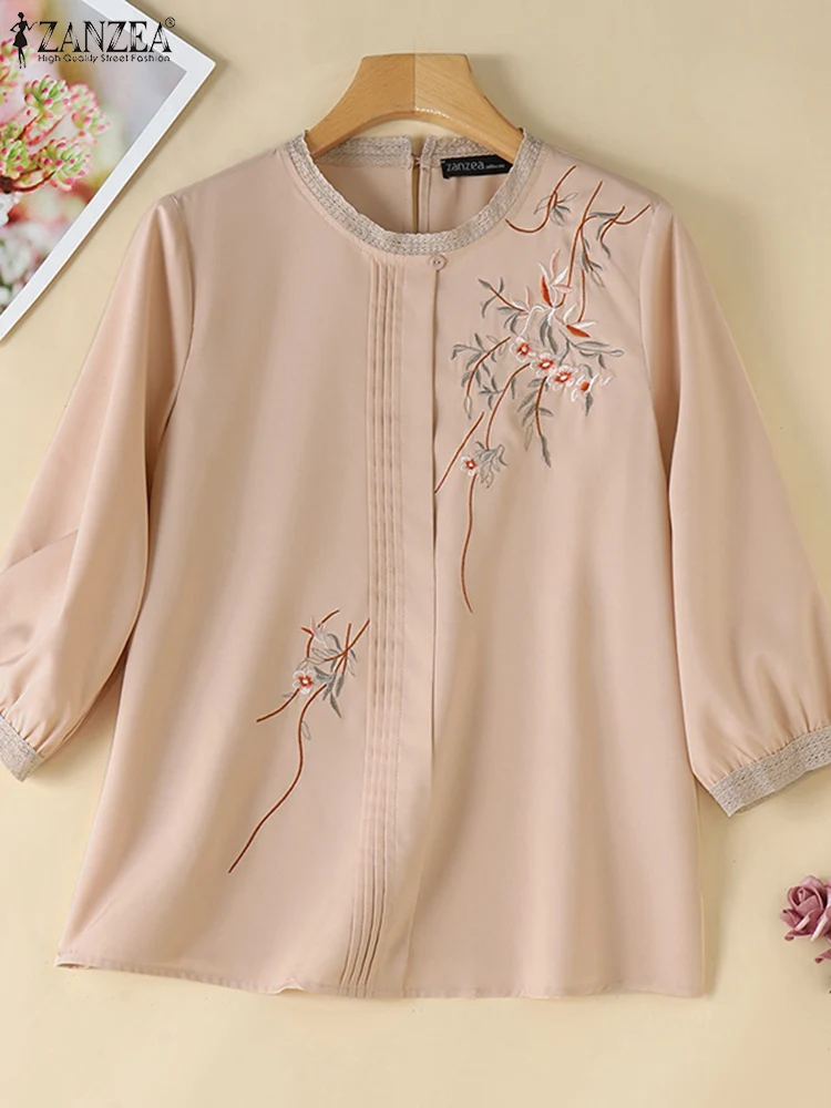 Элегантная блузка с цветочной вышивкой ZANZEA винтажные женские шифоновые топы 2024