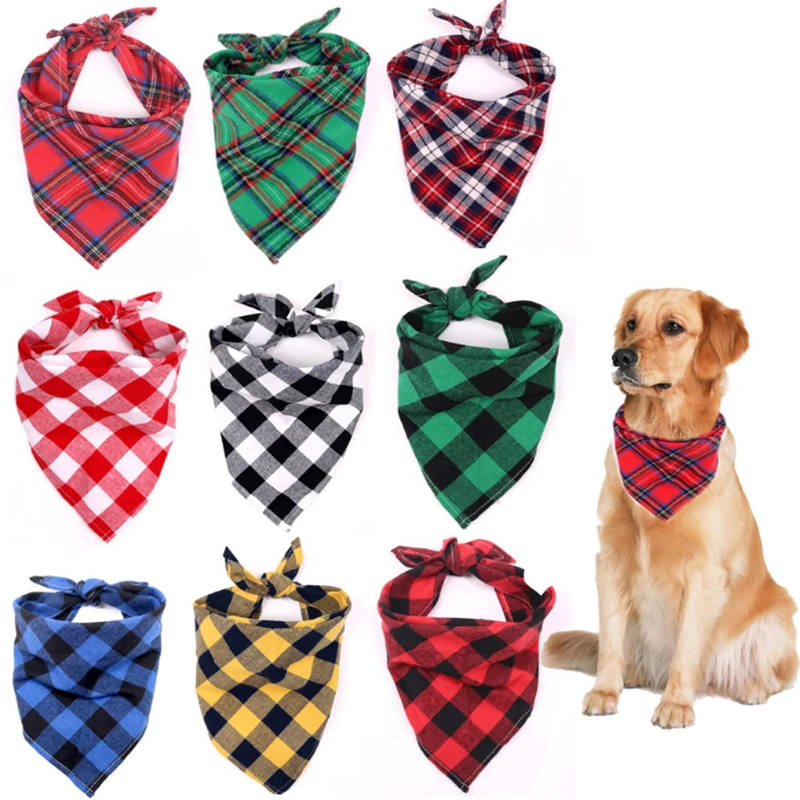 

Dogs Triangular Bandage Classic Plaid Bandana Puppy Cotton Washable Ties Collar Scarf Fashion Grooming Costume Pet Saliva Towel