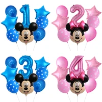 8pcs disney minnie mickey mouse foil balloons baby shower birthday party decorations kids balls pink blue number cartoon globos