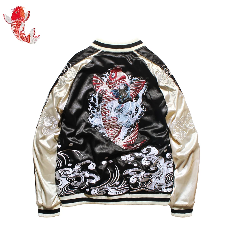 

2019 New Fashion Lovers Double-sided Wear Yokosuka Baseball Jacket Retro Carps Dragon Embroidery Pilot Bomber Jacket Coats