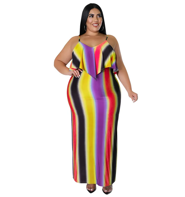 

Plus Size Women Clothing Sexy V-neck Skinny Bodycon Colorfull Stripe Printed Boho Elegant Club Dresses Robe Femme Chic Vestidos