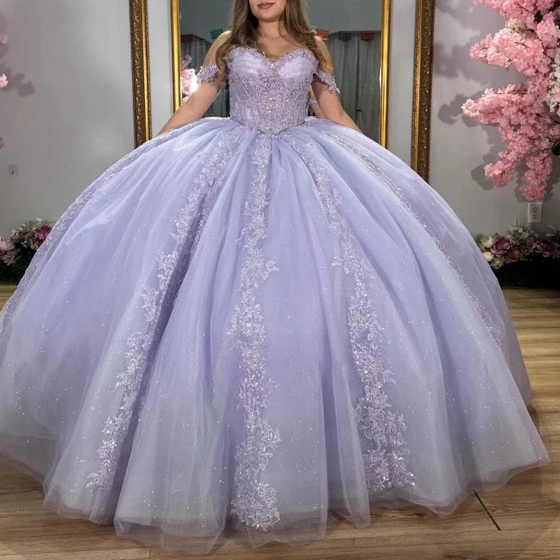 ANGELSBRIDEP Сиреневое бальное платье с иллюзией платья Quinceanera аппликация из