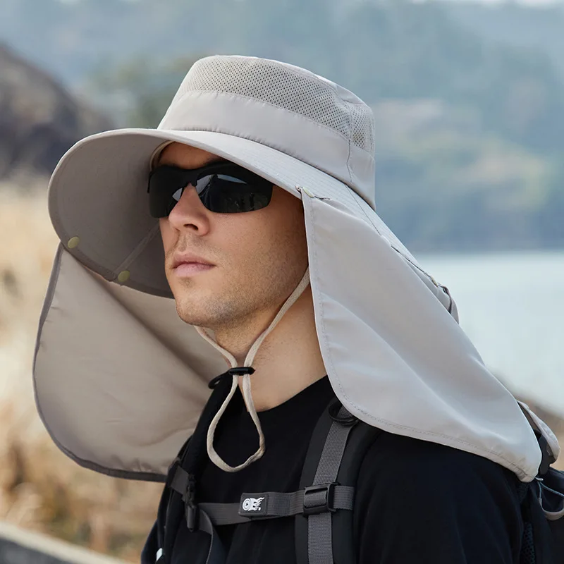 

New Summer Bucket Hat For Men Sunscreen Neck Protection Shawl Breathable Mesh Fisherman Hats Foldable Outdoor Camping Hiking Hat
