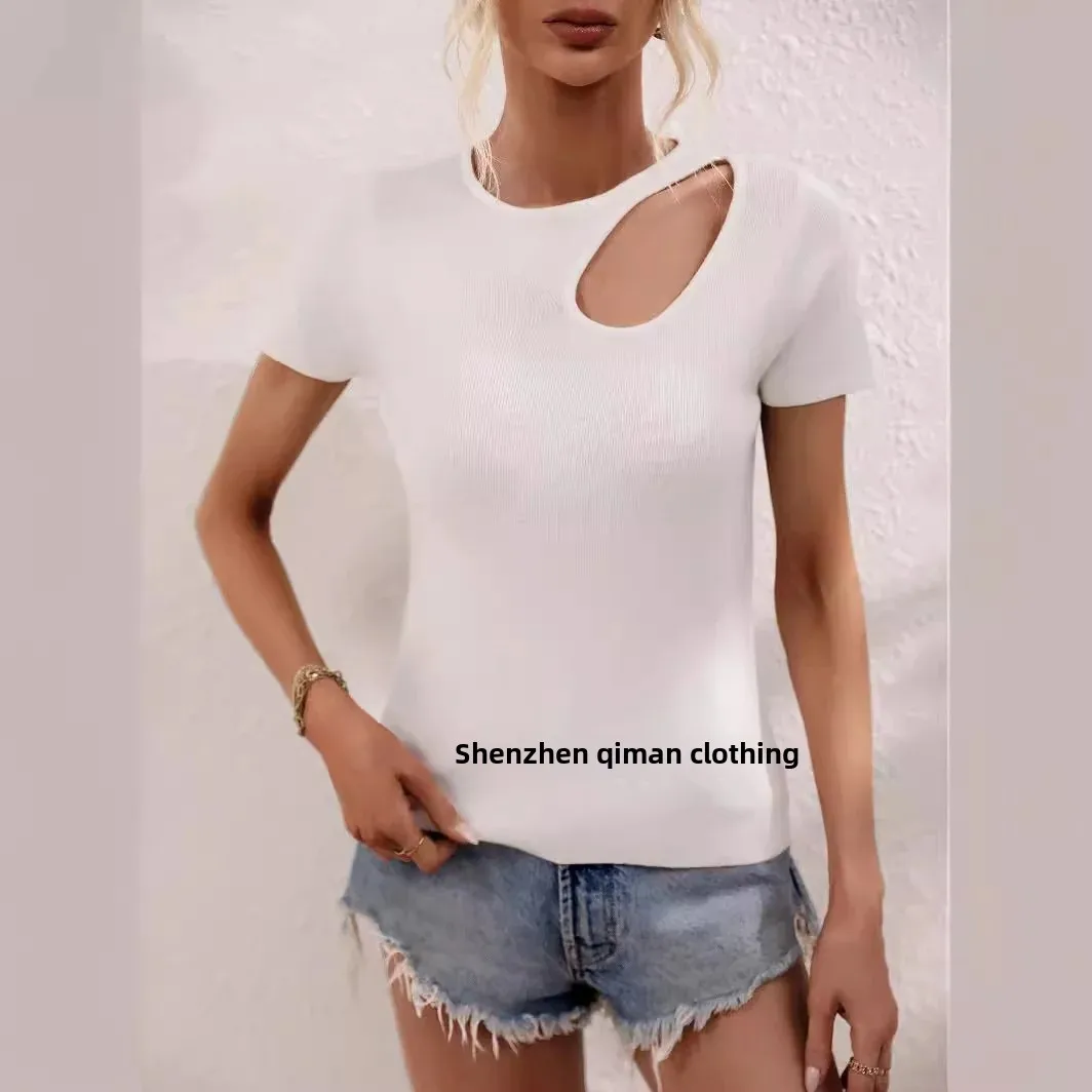 Весна-лето 2023 новый однотонный свободный вязаный топ Amazon для женщин модный