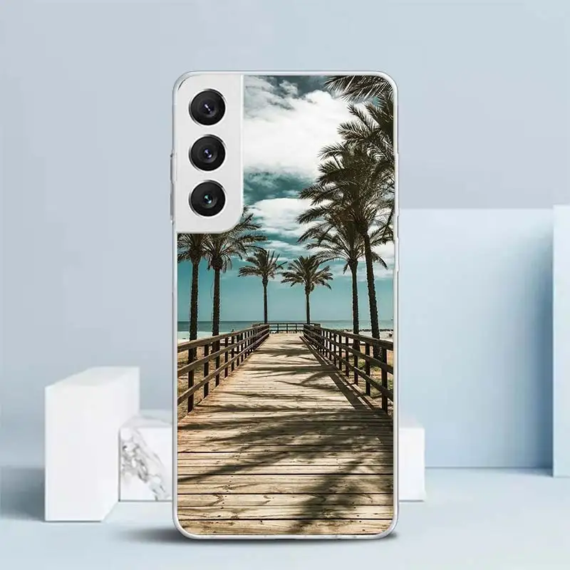 Чехол для Samsung Galaxy S23 S22 S21 Ultra S20 FE S10 Plus мягкий чехол с принтом морской пальмы закат