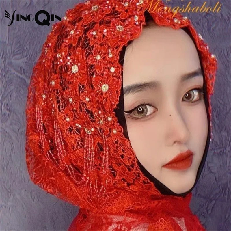 Muslim Women Headscarf Freeshipping Sequin Chiffon Lace Summer Malaysia Shawl Scarf Hijab Hat Cap Islam Saudi Arabia Headwrap