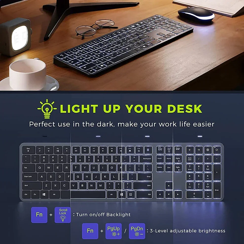 Беспроводная клавиатура и мышь Combo 2 4G USB Бесшумная подсветка перезаряжаемая