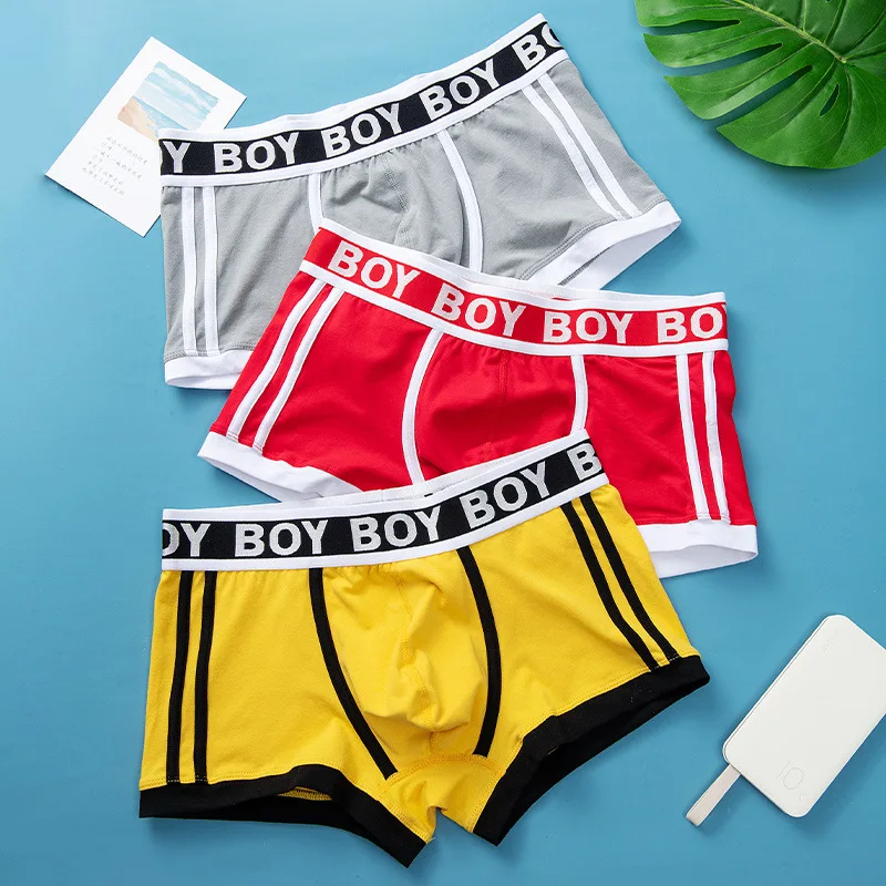 24PCS/LOT Men's Stitching Underwear 50S Cotton Mid-waist Boxers Fashion Comfortable Youth Boxer Shorts Male's Sports Underpants
