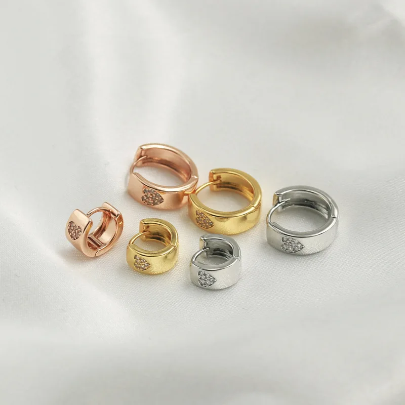 

Simple CZ Pave Heart Ear Hoop Cuff Earring for Women Trendy Wide Geometric Closed Circle Copper Ear Cartilage Piercing Jewelry
