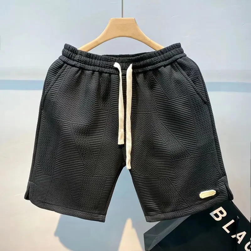 

New Summer Thin Casual Sports Five Points Loose Corrugated Lattice Beach Shorts for Men