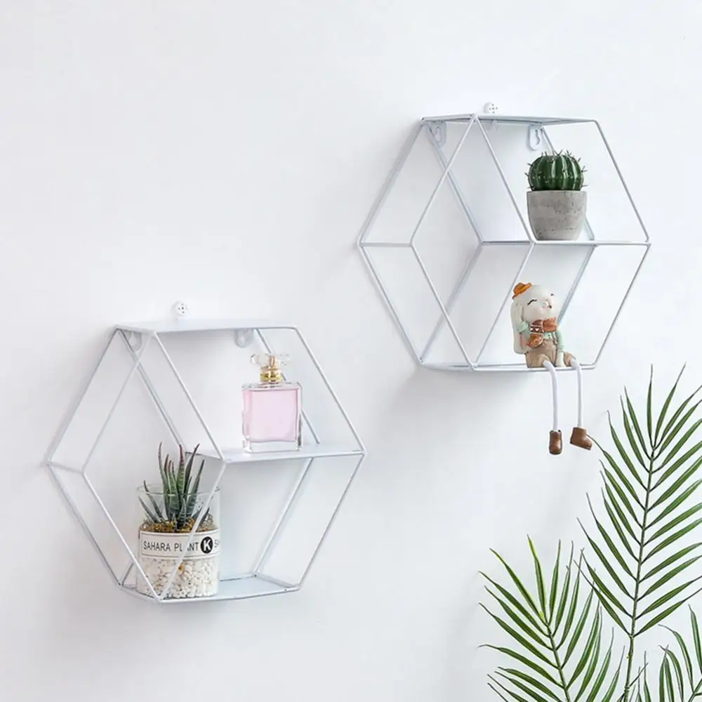 

Bags Baskets Metal Hexagonal Wall Hanging Shelf Storage Rack Living Room Bedroom Decoration Kitchen Storage Organization