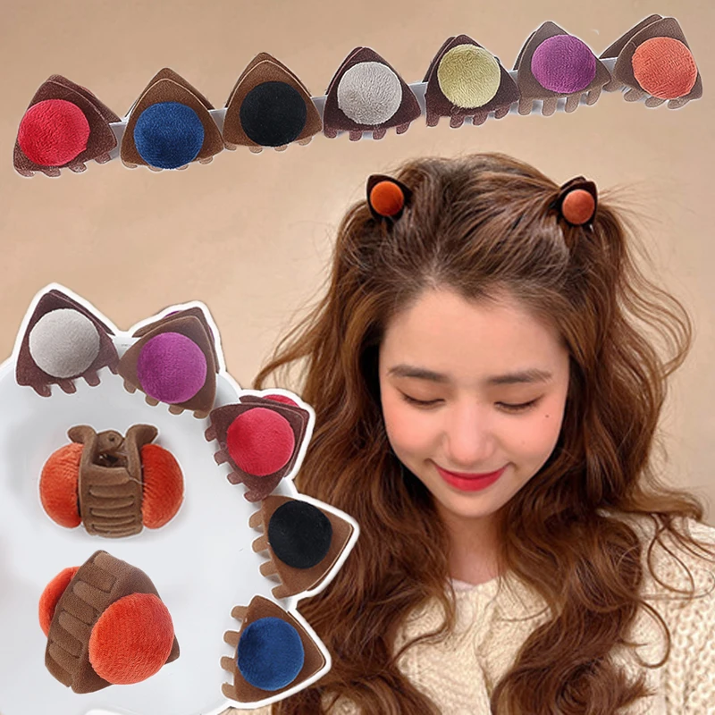 

Cute Cat Ear Velvet Hairpin Mini Bangs Bobby Pin Flocking Hair Grab Clip Women Triangle Hair Clips Girls Braid Hair Accessories