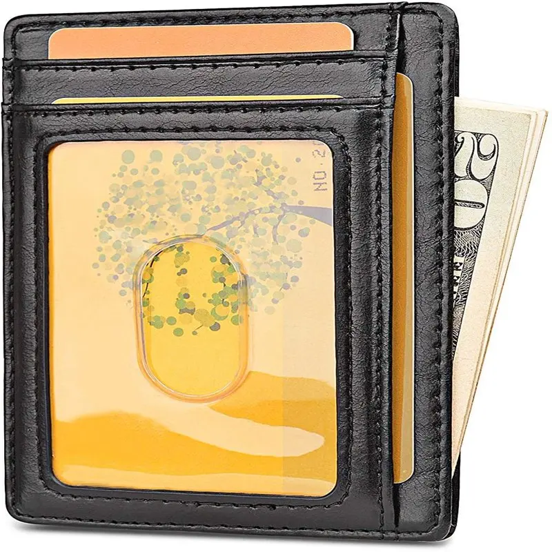 Slim Wallet for Mens Money Clip Card Cases Genuine  Wallets Front Pocket RFID Blocking Card Holder Minimalist, Black