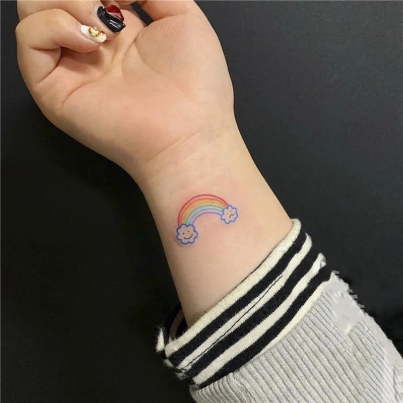 

Waterproof Temporary Tattoo Sticker Rainbow Color Hyuna Wind Cloud Rainbow Design Body Art Fake Tattoo Flash Tattoo Wrist Female