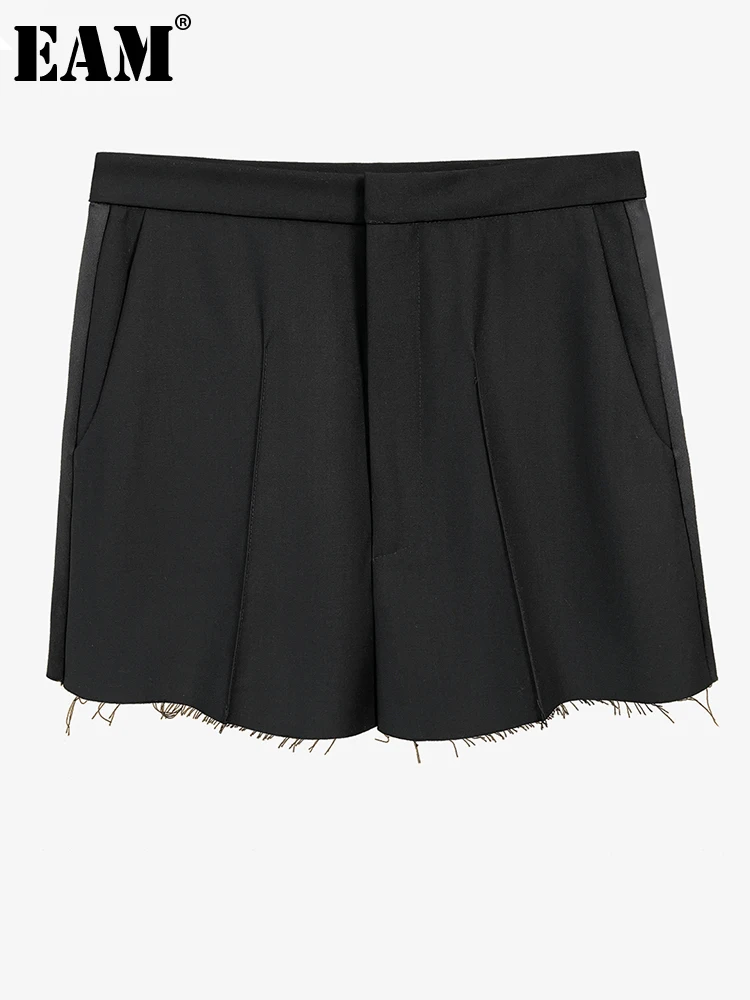 

[EAM] женские черные короткие джинсовые повседневные широкие шорты новые свободные брюки с высокой талией модные весенне-летние 2022 1DE8634