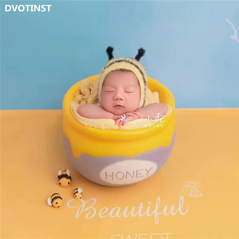 Dvotinst Newborn Photography Props for Baby Posing Cute Mini Honey Bucket Bee Fotografia Accessories Studio Shooting Photo Props