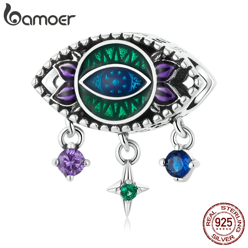 

BAMOER 925 Sterling Silver Vintage Demon Eye Charm Pendant Drop Blue Multiple CZ Diamonds for Bracelet Bangle Fine DIY Jewelry