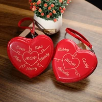 2022 new custom name heart zipper pu leather fashion personality small coin purse womens wallet best gift for mothers day