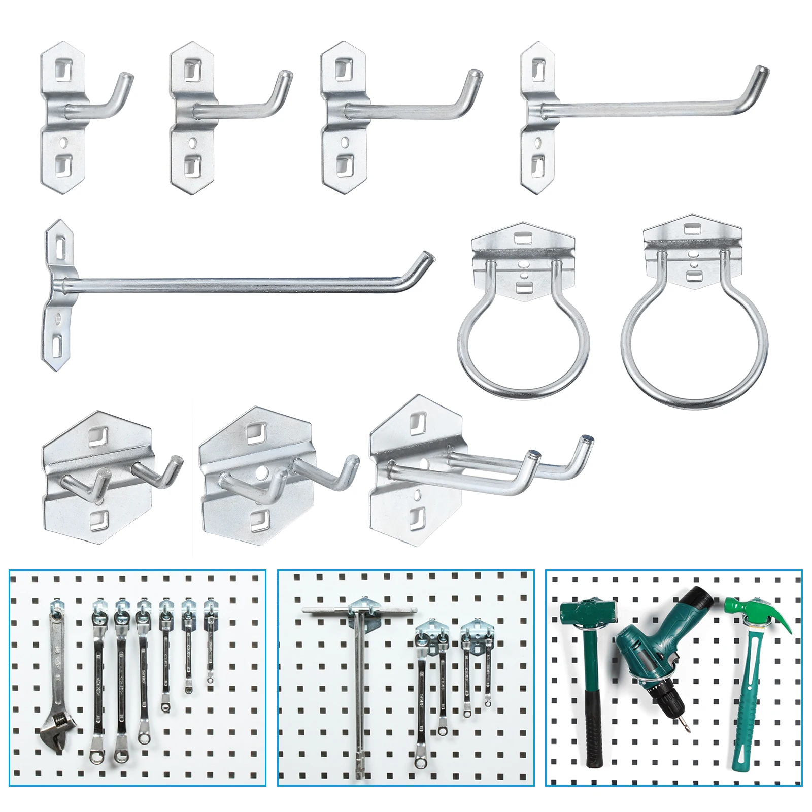 Steel Wall Mounted Hook Hole Board Hanger Tool Storage Rack Garage/Garden/Kitchen Organizer Hammer/Pliers/Coil/Saw/Wrench/Tapes