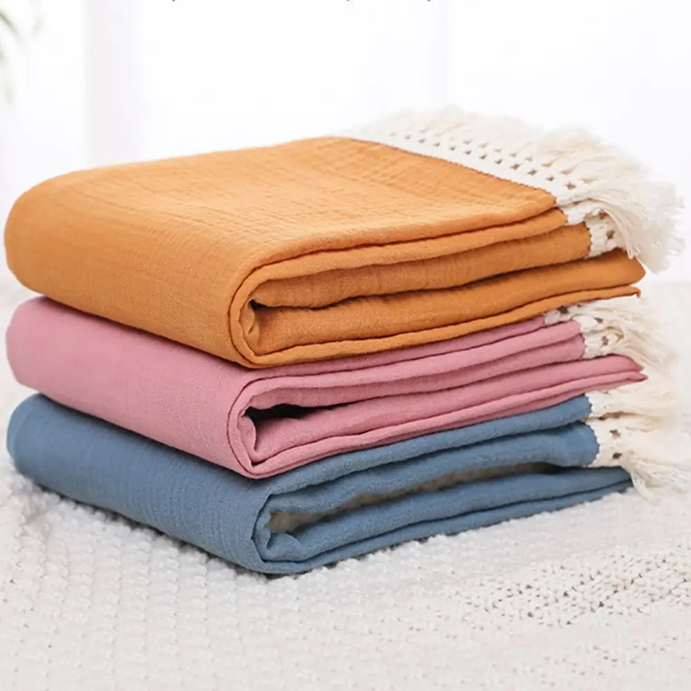

Blankets For Baby Tassel Gauze Newborn Infant Wrap Swaddle Pink Yellow Bath Towel Breathable Stroller Cover Children'S Blanket