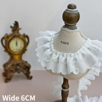 6cm wide white chiffon 3d pleated fabric beaded fringed ribbon lace ruffle trim dress collar curtains hemline stitched material