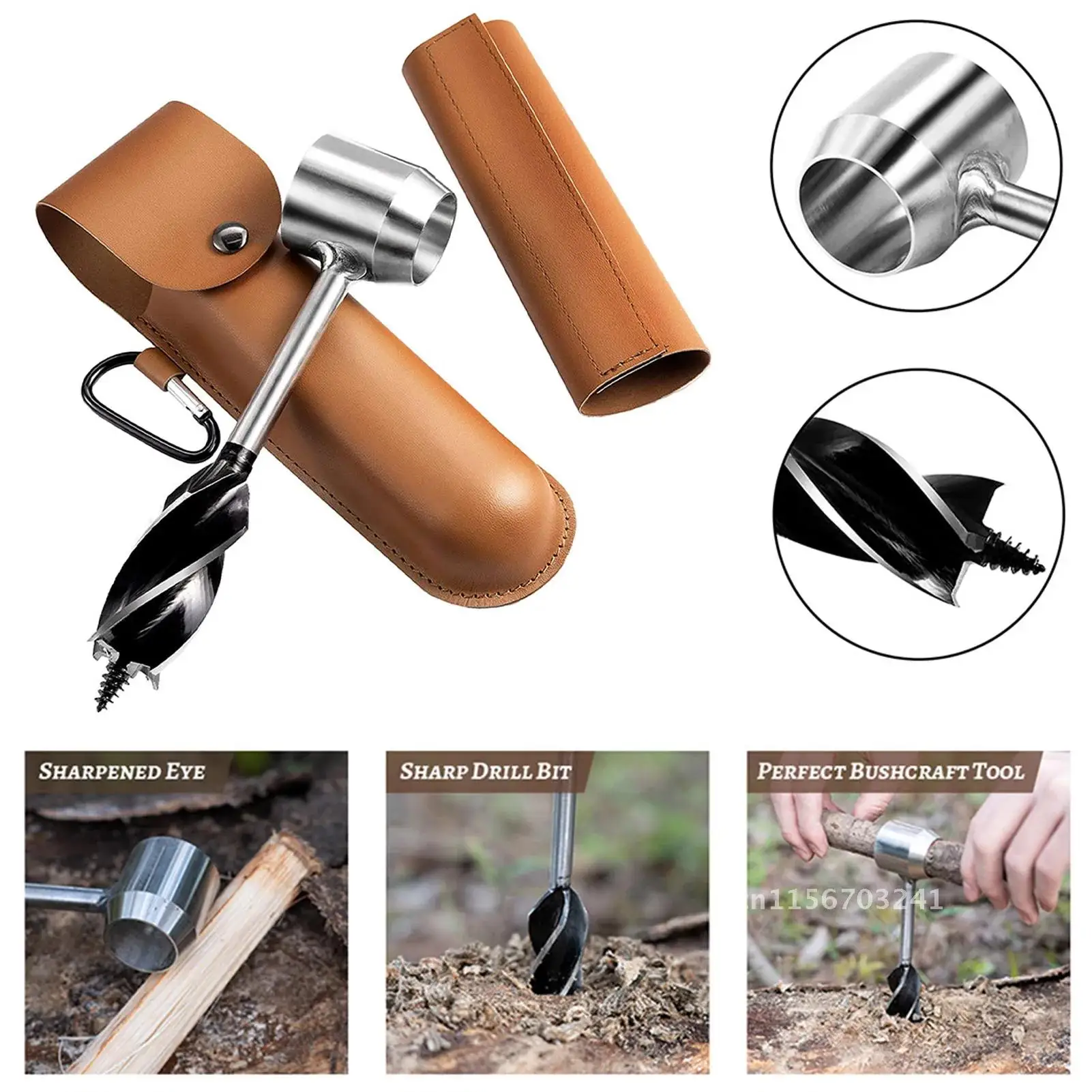 Инструмент ручной шнек деревянный дрель гаечный ключ прочный стальной кобура