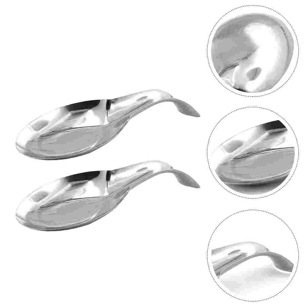 

2Pcs Stainless Steel Spoon Pads Practical Spoon Rests Kitchen Spoon Pads Silver
