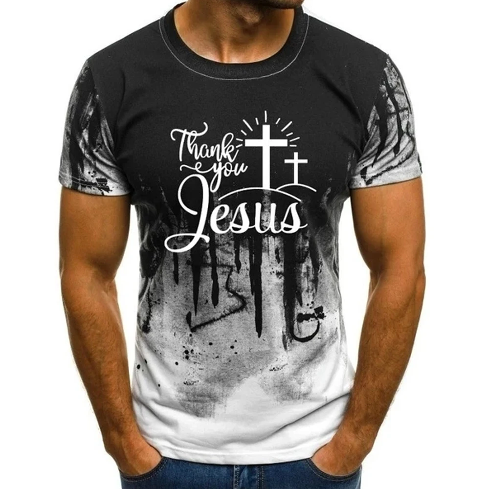 

2022 Men's New Fashion Jesus Printed T-shirts Short Sleeve Casual Gradient Color Man Casual Classic Style Clothing (4Color)S-4XL