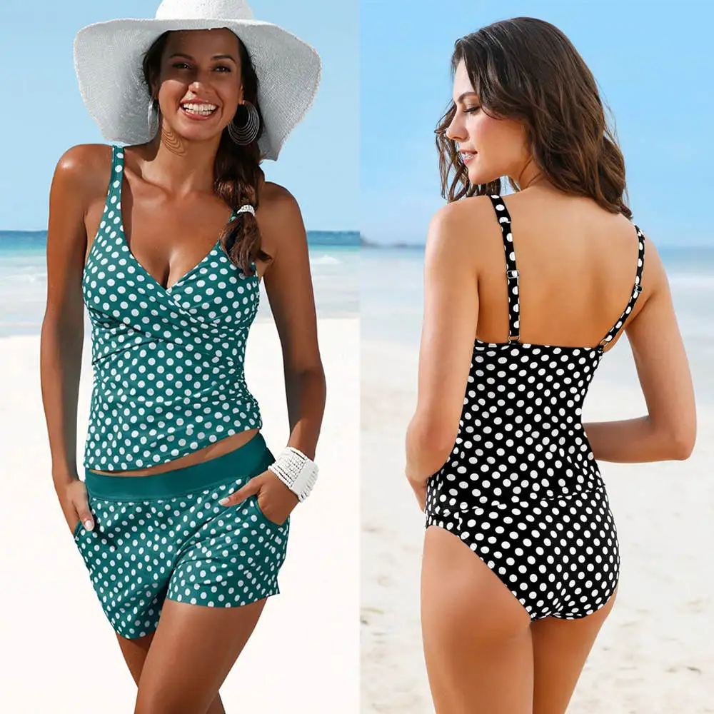 

Swimwear 2021 New Plus Size Swimwear Women Swimsuit Two Pieces Padded Bathing Suit Polka Dot High Waist Bikini Set Beachwear