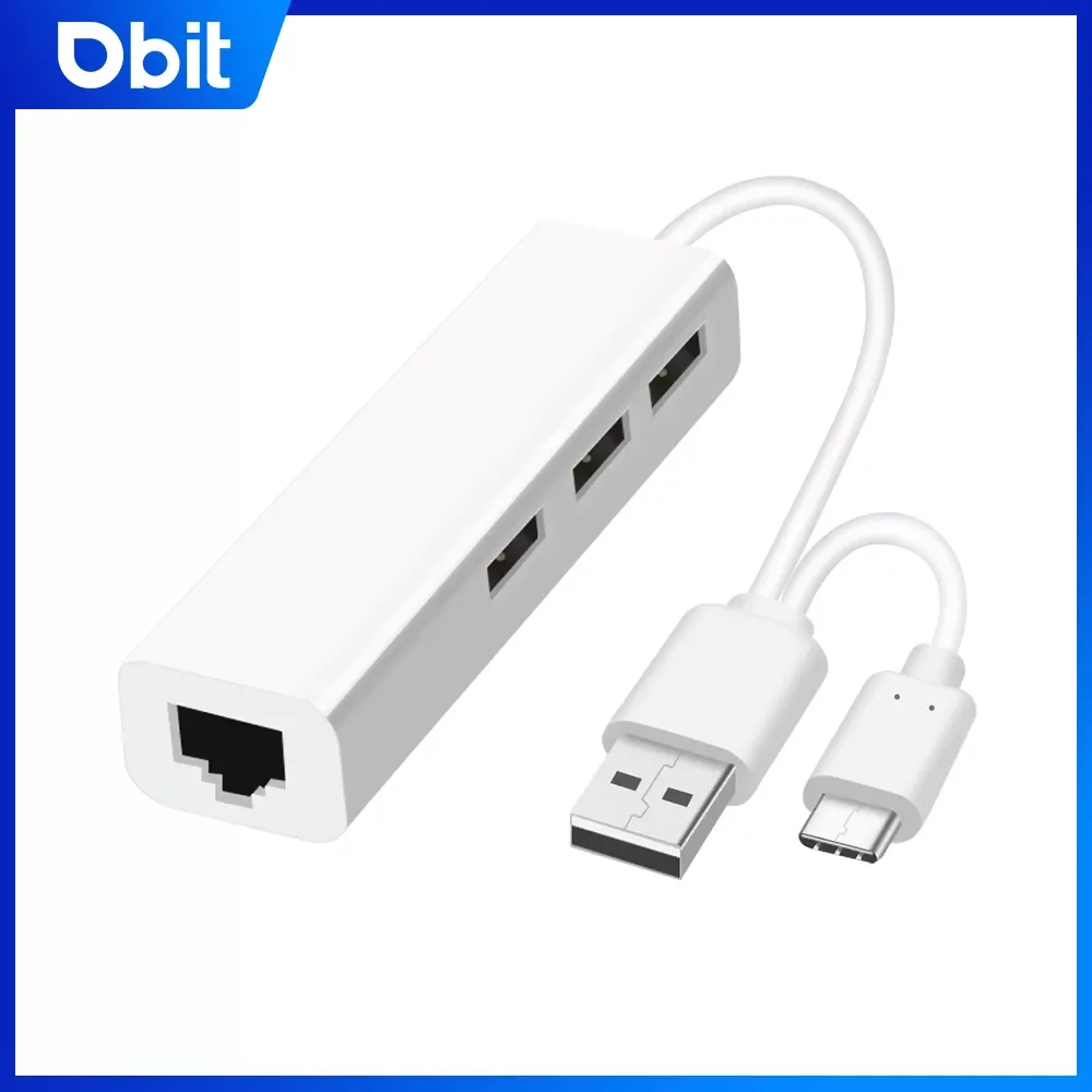 USB+Typc Multiport Network Hub Typc C USB-C USB 2.0 HUB to Ethernet RJ45 Lan RTL8152 Compatible with Win 7 and MacbookAir Pro
