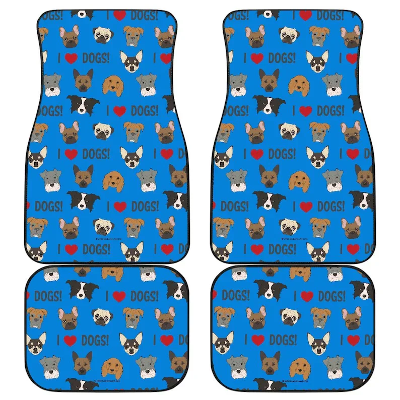 

I Love Dogs Spring Collection (FPD Blue) Car Floor Mats Set - Great Gift For Dog Lovers