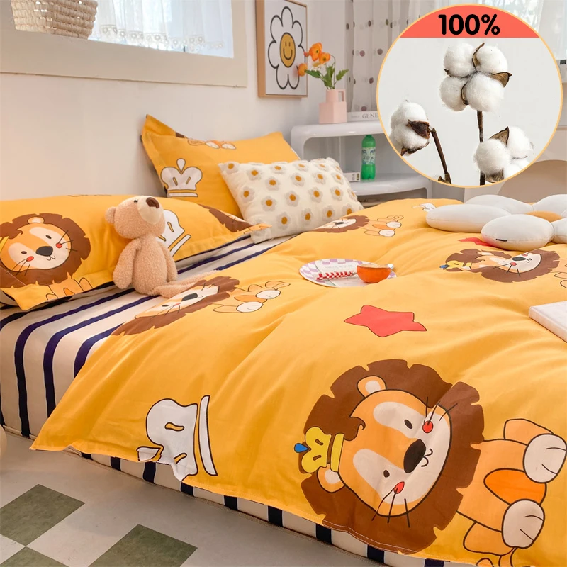 

High Quality Cotton Breathable Bedding Set Creative Lion Print Pattern Duvet Cover Pillowcases, 220x240 200x200...16Sizes