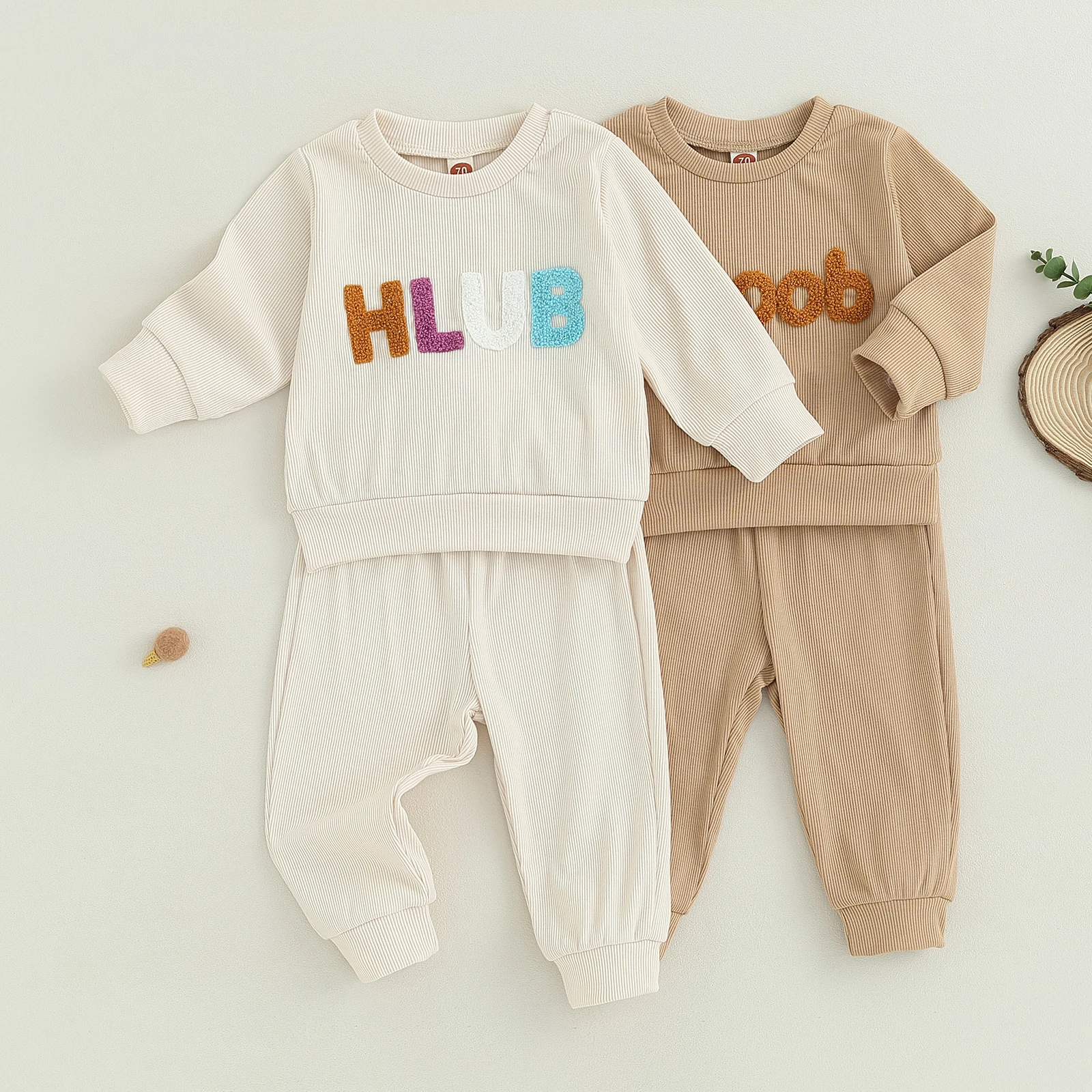 

Fashion Letter Baby Clothes For Girls Boys Outfits Set Long Sleeve Ribbed Sweatshirt with Elastic Waist Sweatpants 2PCS Outfits