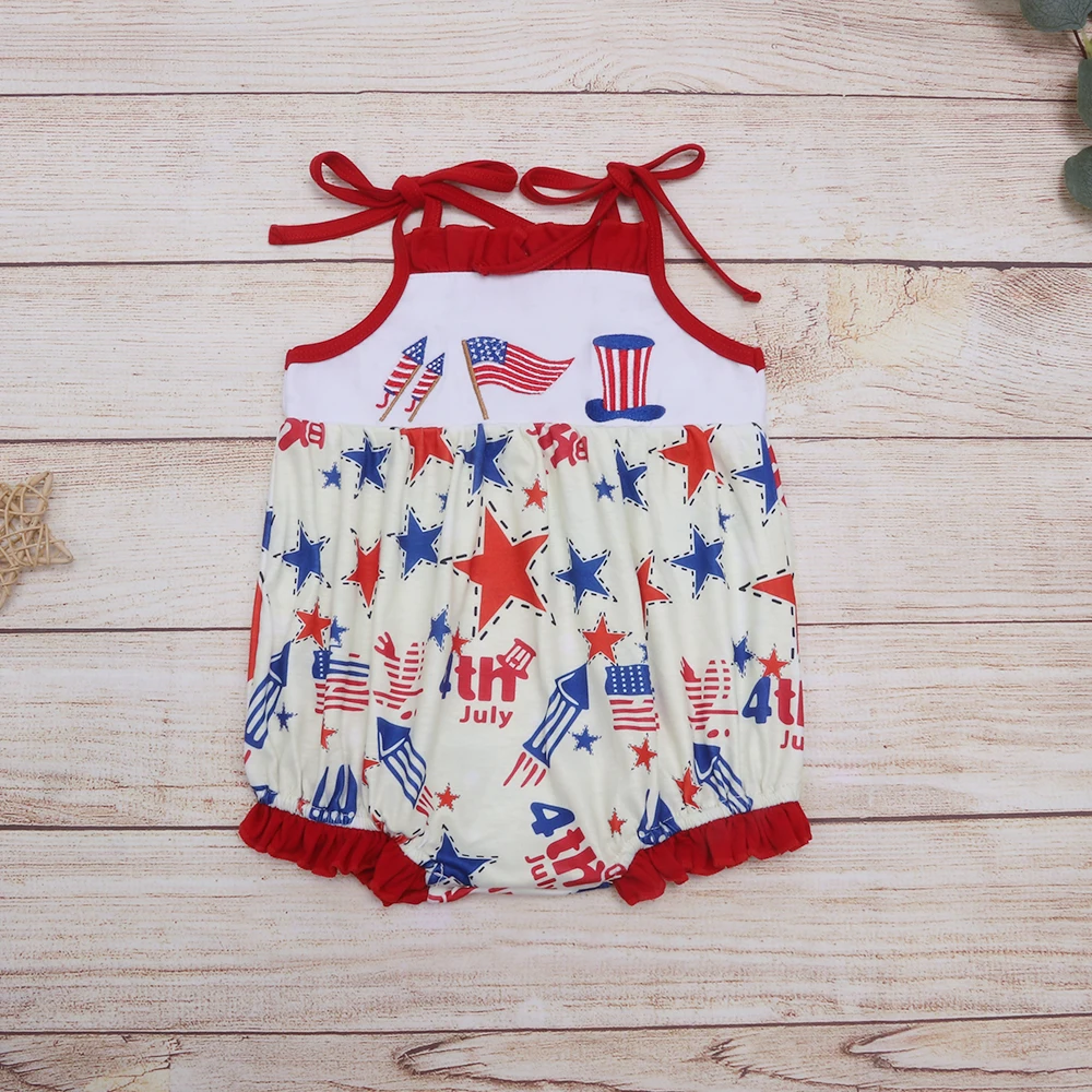 

Summer Newborn Cotton Romper New Style Farm Star Embroidery Clothes Pretty Red Jumpsuit For 0-3T Girls