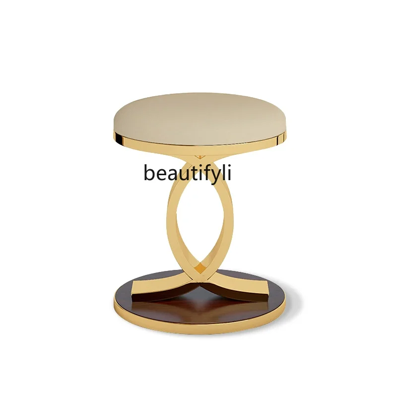 

GY Modern Light Luxury Dressing Stool Stainless Steel Titanium Leather Leisure round Stool Simple Fashion Bedroom Makeup Stool